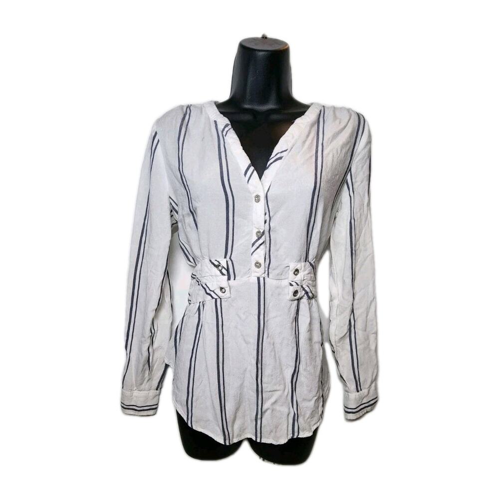 Womens S High Vibrations SOHO Belted Front Blouse Coastal preppy casual Office